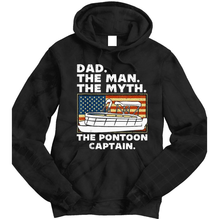 Dad Man Myth Pontoon Captain American Flag Boat Fathers Day Tie Dye Hoodie