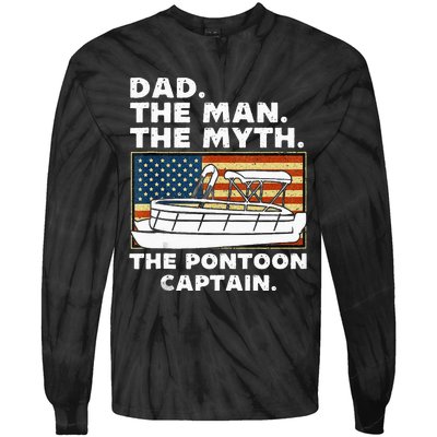 Dad Man Myth Pontoon Captain American Flag Boat Fathers Day Tie-Dye Long Sleeve Shirt