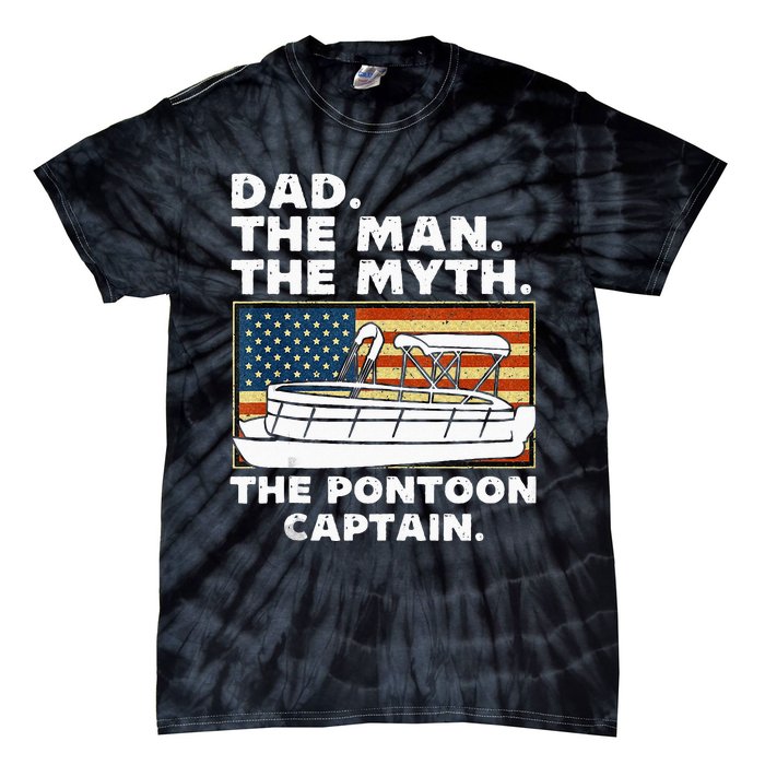 Dad Man Myth Pontoon Captain American Flag Boat Fathers Day Tie-Dye T-Shirt