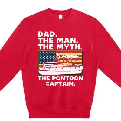 Dad Man Myth Pontoon Captain American Flag Boat Fathers Day Premium Crewneck Sweatshirt