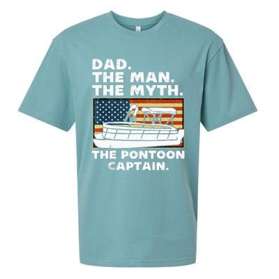 Dad Man Myth Pontoon Captain American Flag Boat Fathers Day Sueded Cloud Jersey T-Shirt