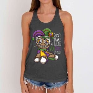 Dont Make Me Go All Voodoo Doll Mardi Gras Costume Women's Knotted Racerback Tank