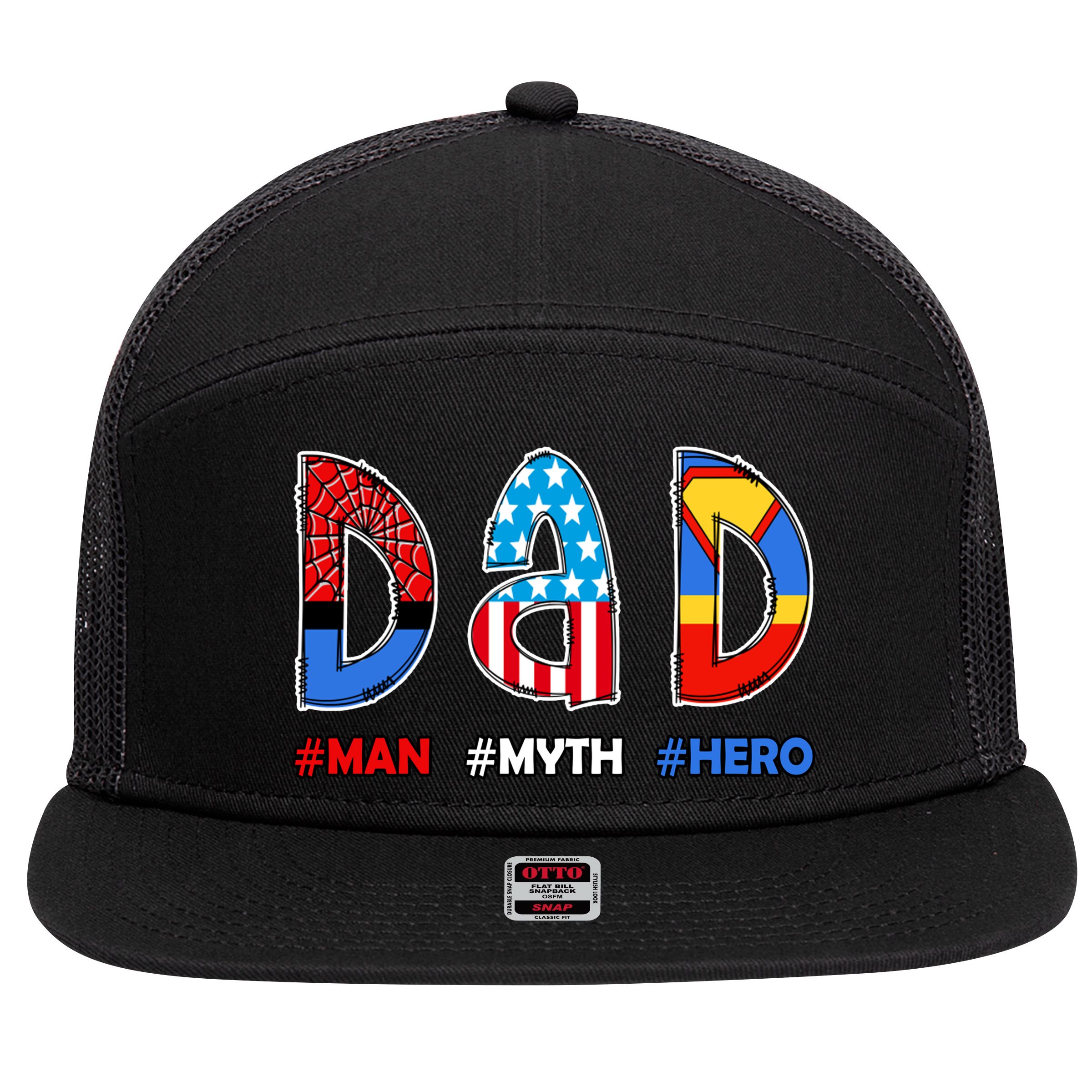 Dad Man Myth Superhero 7 Panel Mesh Trucker Snapback Hat