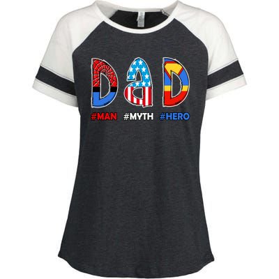 Dad Man Myth Superhero Enza Ladies Jersey Colorblock Tee