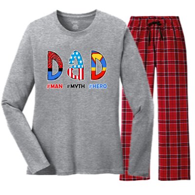 Dad Man Myth Superhero Women's Long Sleeve Flannel Pajama Set 