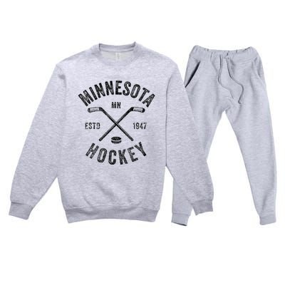 Distressed Minnesota Mn Ice Hockey Sticks Vintage Premium Crewneck Sweatsuit Set