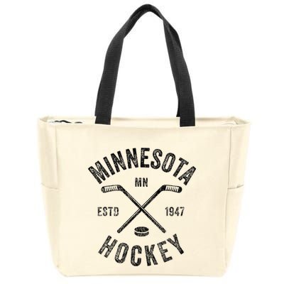 Distressed Minnesota Mn Ice Hockey Sticks Vintage Zip Tote Bag