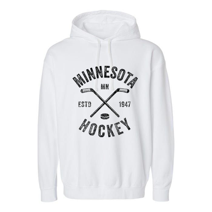 Distressed Minnesota Mn Ice Hockey Sticks Vintage Garment-Dyed Fleece Hoodie