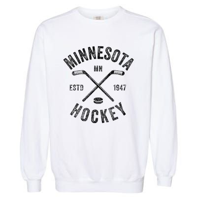 Distressed Minnesota Mn Ice Hockey Sticks Vintage Garment-Dyed Sweatshirt