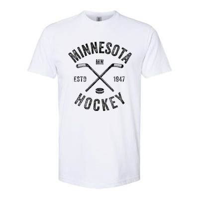 Distressed Minnesota Mn Ice Hockey Sticks Vintage Softstyle CVC T-Shirt