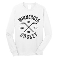 Distressed Minnesota Mn Ice Hockey Sticks Vintage Long Sleeve Shirt