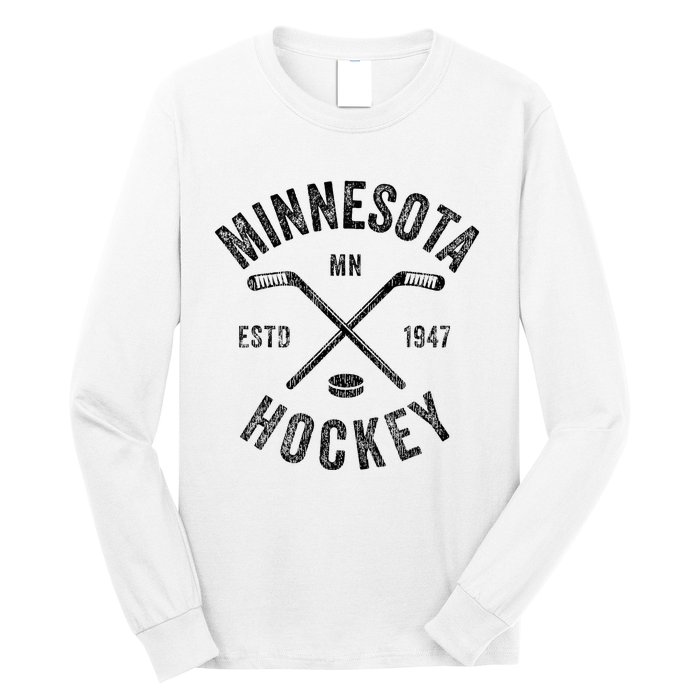 Distressed Minnesota Mn Ice Hockey Sticks Vintage Long Sleeve Shirt