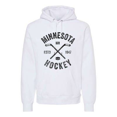 Distressed Minnesota Mn Ice Hockey Sticks Vintage Premium Hoodie