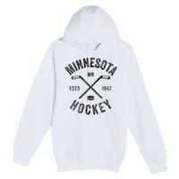 Distressed Minnesota Mn Ice Hockey Sticks Vintage Premium Pullover Hoodie