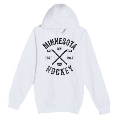 Distressed Minnesota Mn Ice Hockey Sticks Vintage Premium Pullover Hoodie