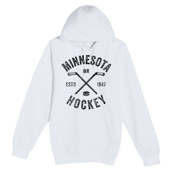 Distressed Minnesota Mn Ice Hockey Sticks Vintage Premium Pullover Hoodie