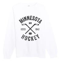 Distressed Minnesota Mn Ice Hockey Sticks Vintage Premium Crewneck Sweatshirt