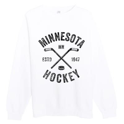 Distressed Minnesota Mn Ice Hockey Sticks Vintage Premium Crewneck Sweatshirt