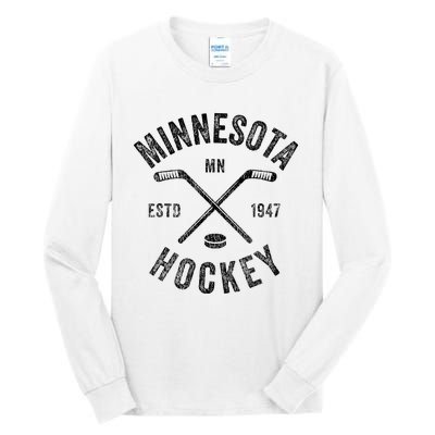 Distressed Minnesota Mn Ice Hockey Sticks Vintage Tall Long Sleeve T-Shirt