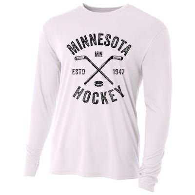 Distressed Minnesota Mn Ice Hockey Sticks Vintage Cooling Performance Long Sleeve Crew