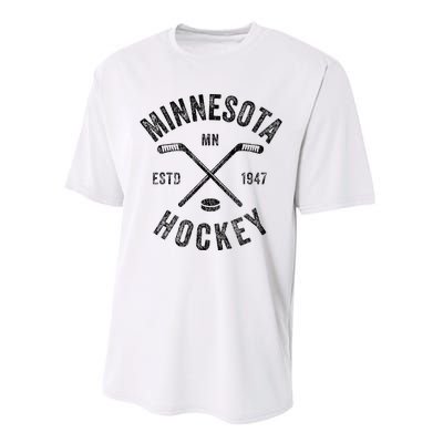 Distressed Minnesota Mn Ice Hockey Sticks Vintage Performance Sprint T-Shirt