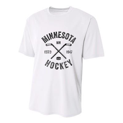 Distressed Minnesota Mn Ice Hockey Sticks Vintage Youth Performance Sprint T-Shirt