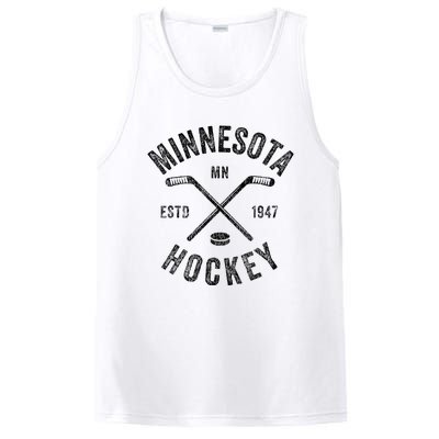 Distressed Minnesota Mn Ice Hockey Sticks Vintage PosiCharge Competitor Tank