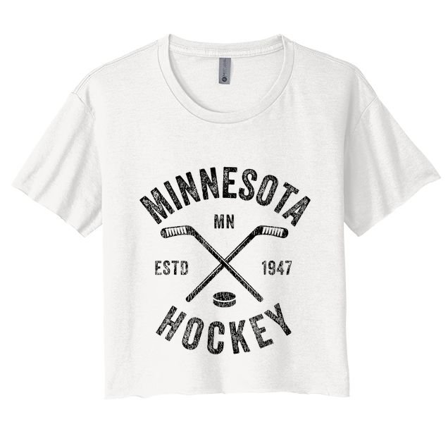 Distressed Minnesota Mn Ice Hockey Sticks Vintage Crop Top