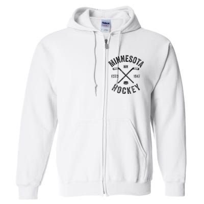 Distressed Minnesota Mn Ice Hockey Sticks Vintage Full Zip Hoodie