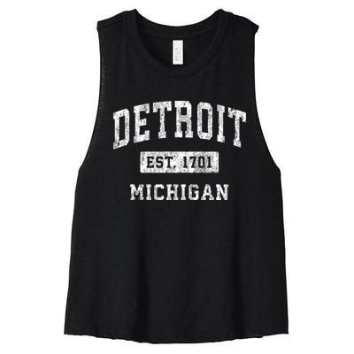 Detroit Michigan Mi Vintage Established Sports Women's Racerback Cropped Tank