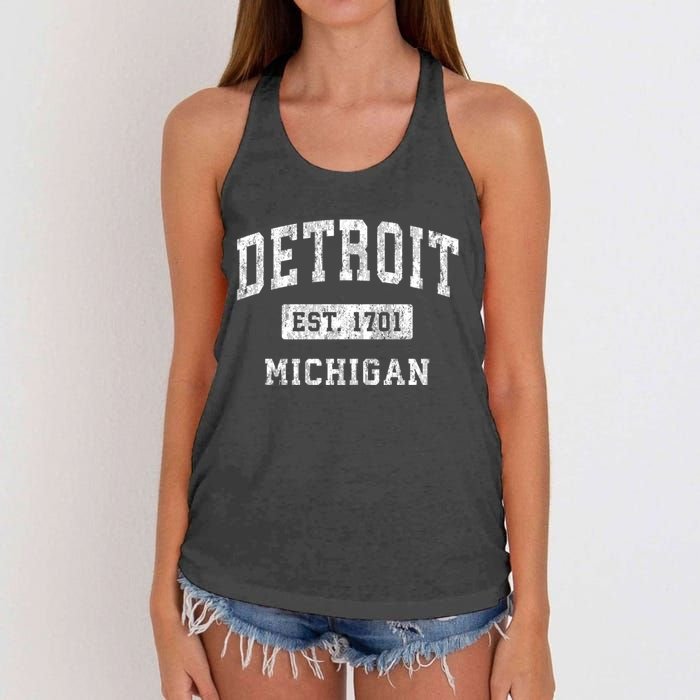 Detroit Michigan Mi Vintage Established Sports Women's Knotted Racerback Tank