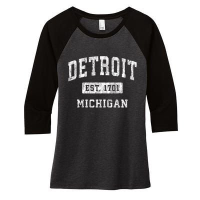 Detroit Michigan Mi Vintage Established Sports Women's Tri-Blend 3/4-Sleeve Raglan Shirt