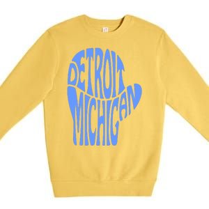 Detroit Michigan Mitten Shaped Word Art Premium Crewneck Sweatshirt