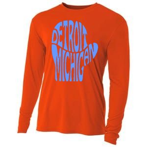 Detroit Michigan Mitten Shaped Word Art Cooling Performance Long Sleeve Crew