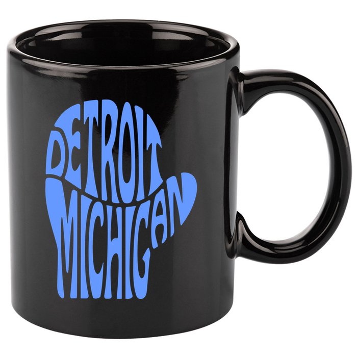 Detroit Michigan Mitten Shaped Word Art 11oz C Handle Ceramic Mug
