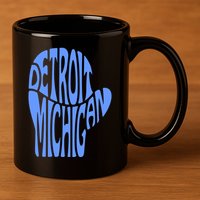 Detroit Michigan Mitten Shaped Word Art 11oz C Handle Ceramic Mug