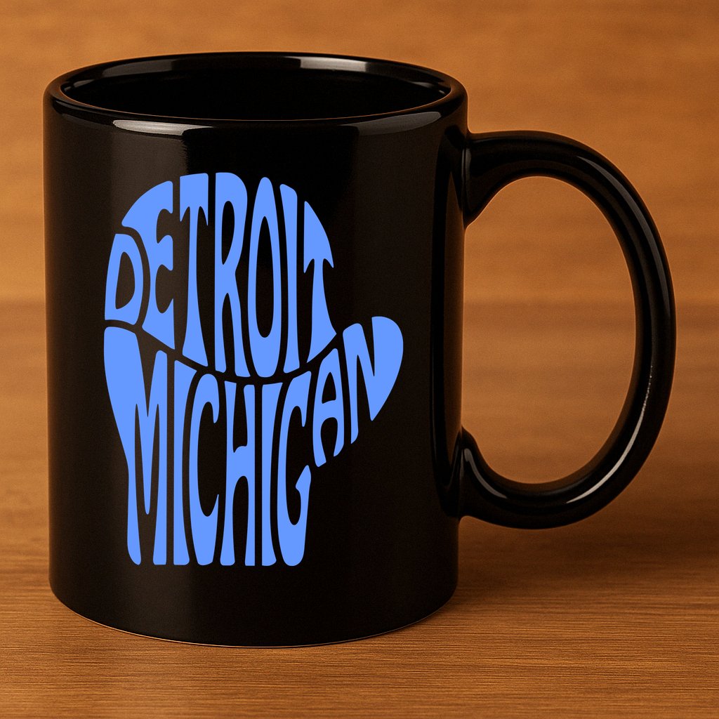 Detroit Michigan Mitten Shaped Word Art 11oz C Handle Ceramic Mug