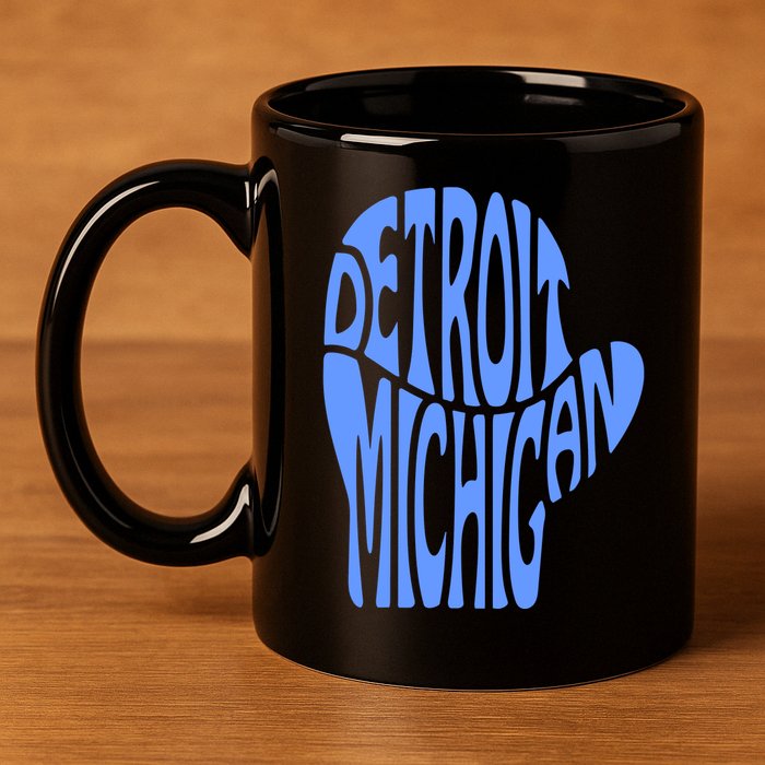 Detroit Michigan Mitten Shaped Word Art 11oz C Handle Ceramic Mug
