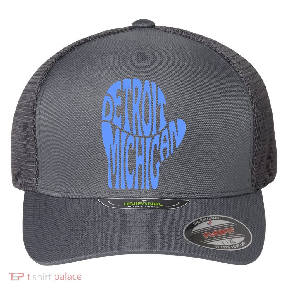 Detroit Michigan Mitten Shaped Word Art Flexfit Unipanel Trucker Cap