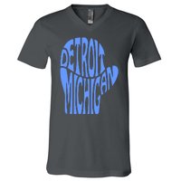 Detroit Michigan Mitten Shaped Word Art V-Neck T-Shirt