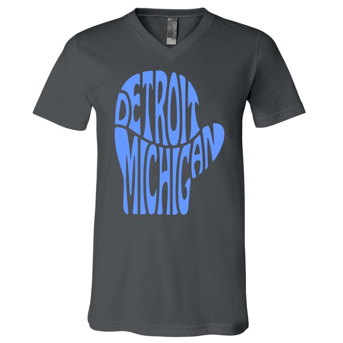 Detroit Michigan Mitten Shaped Word Art V-Neck T-Shirt