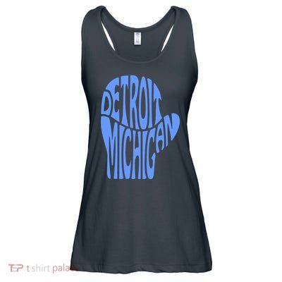 Detroit Michigan Mitten Shaped Word Art Ladies Essential Flowy Tank