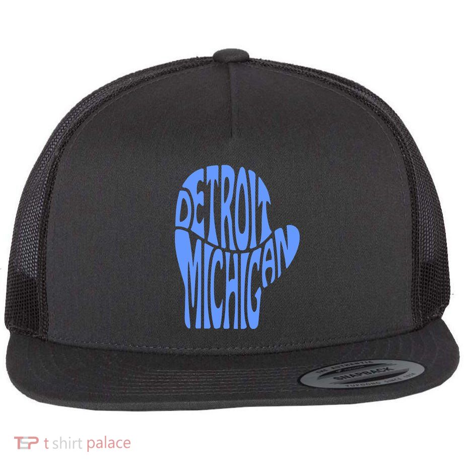 Detroit Michigan Mitten Shaped Word Art Flatbill Hat