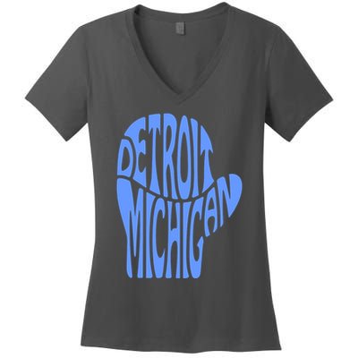 Detroit Michigan Mitten Shaped Word Art Women's V-Neck T-Shirt