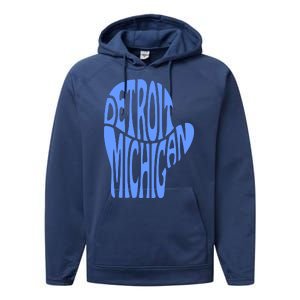 Detroit Michigan Mitten Shaped Word Art Performance Fleece Hoodie