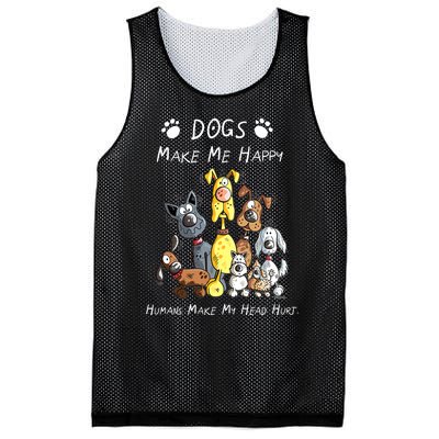 Dogs Make Me Happy Humans Make My Head Hurt Funny Dog Lover Mesh Reversible Basketball Jersey Tank