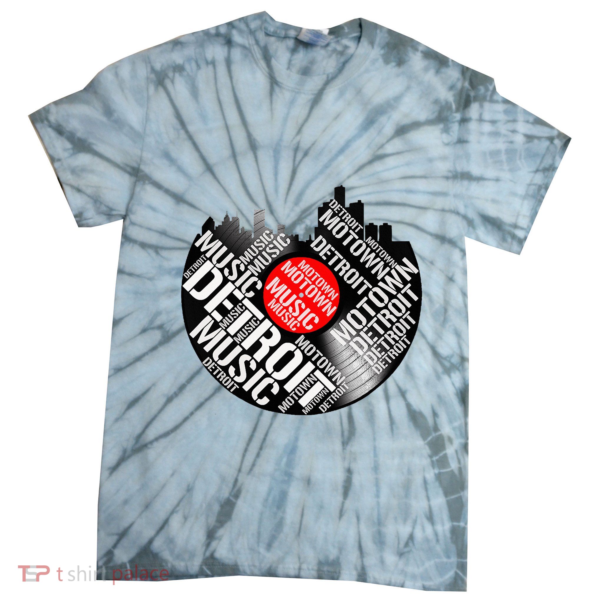 Detroit Motown Music  Detroit Skyline Record Tie-Dye T-Shirt
