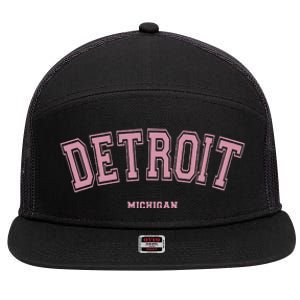 Detroit Michigan Mi Varsity Style On Detroit 7 Panel Mesh Trucker Snapback Hat