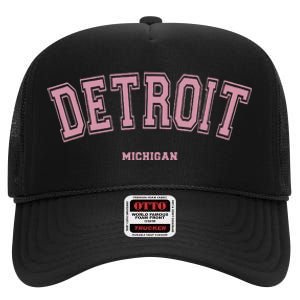 Detroit Michigan Mi Varsity Style On Detroit High Crown Mesh Back Trucker Hat