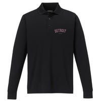 Detroit Michigan Mi Varsity Style On Detroit Performance Long Sleeve Polo